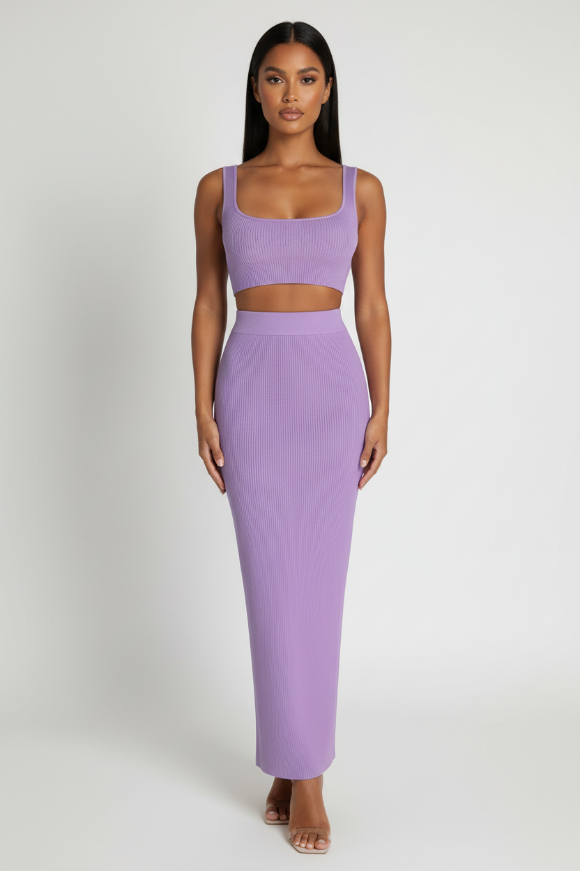 Crop Top And Maxi Skirt Set - Purple
