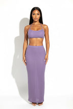 Purple Ribbed 2 Piece Maxi Skirt Set - 7Kouture