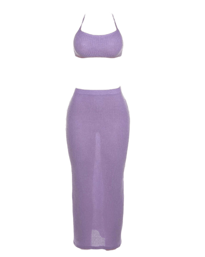 Purple Ribbed 2 Piece Maxi Skirt Set - 7Kouture