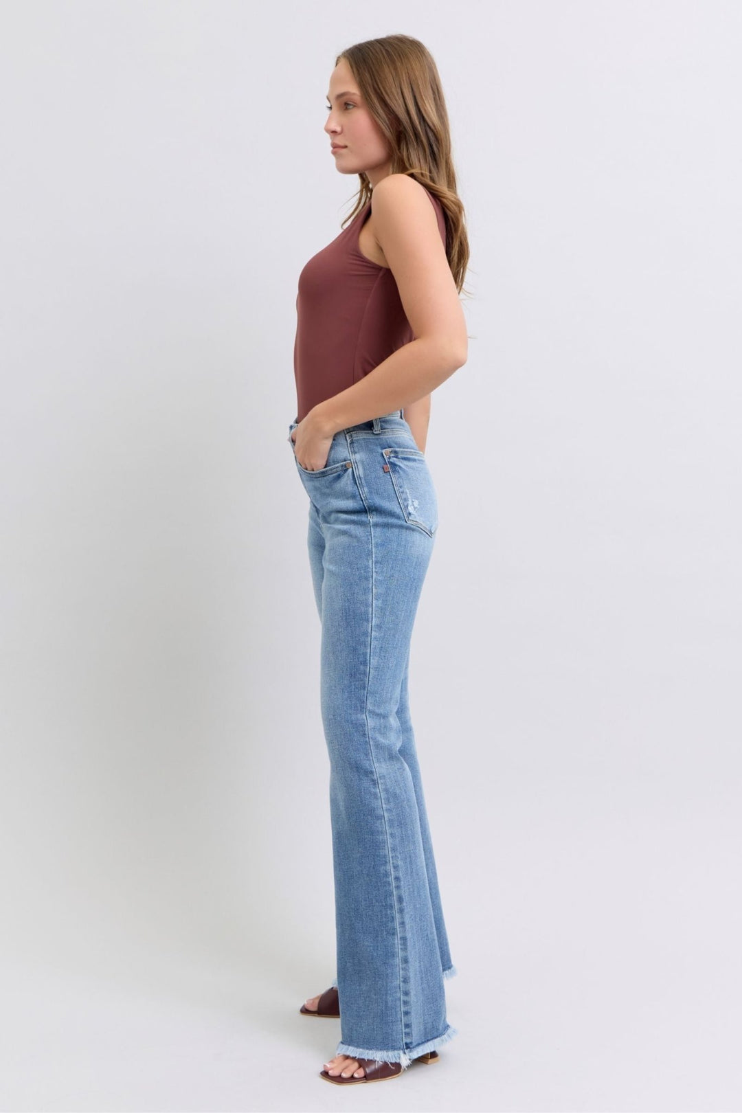 Raw Hem High Rise Bootcut Jeans