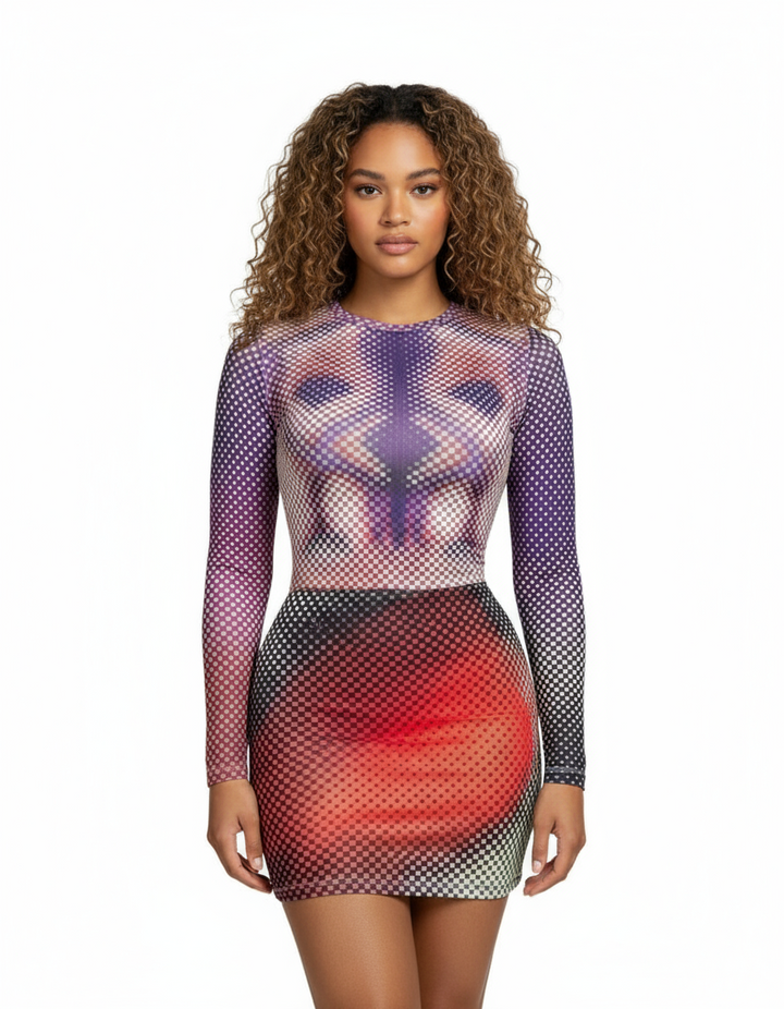 Abstract Dotted Skirt Set - Red