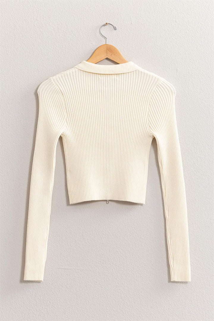 Ribbed Double Zip Cropped Cardigan