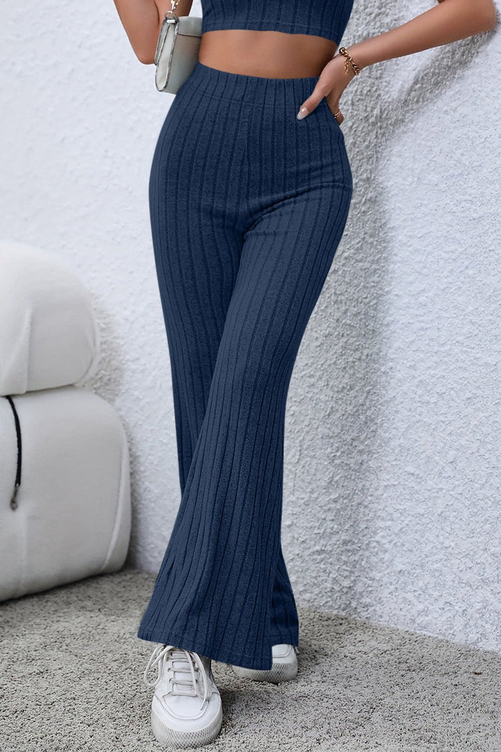 Ribbed High Waist Flare Pants