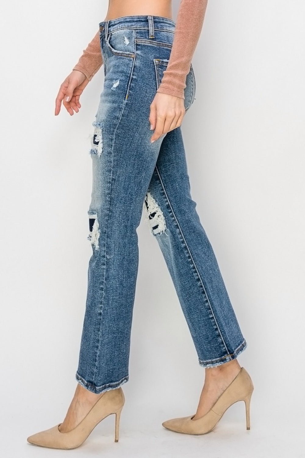 High Rise Distressed Ankle Flare Jeans