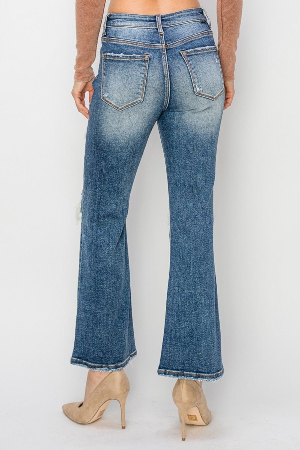 High Rise Distressed Ankle Flare Jeans