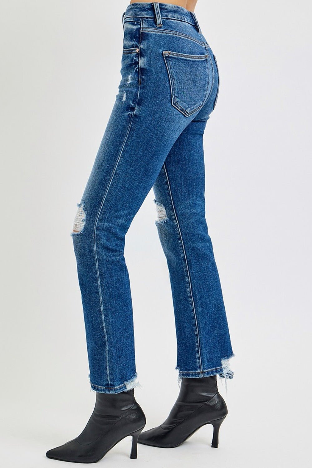 High Rise Distressed Crop Straight Jeans