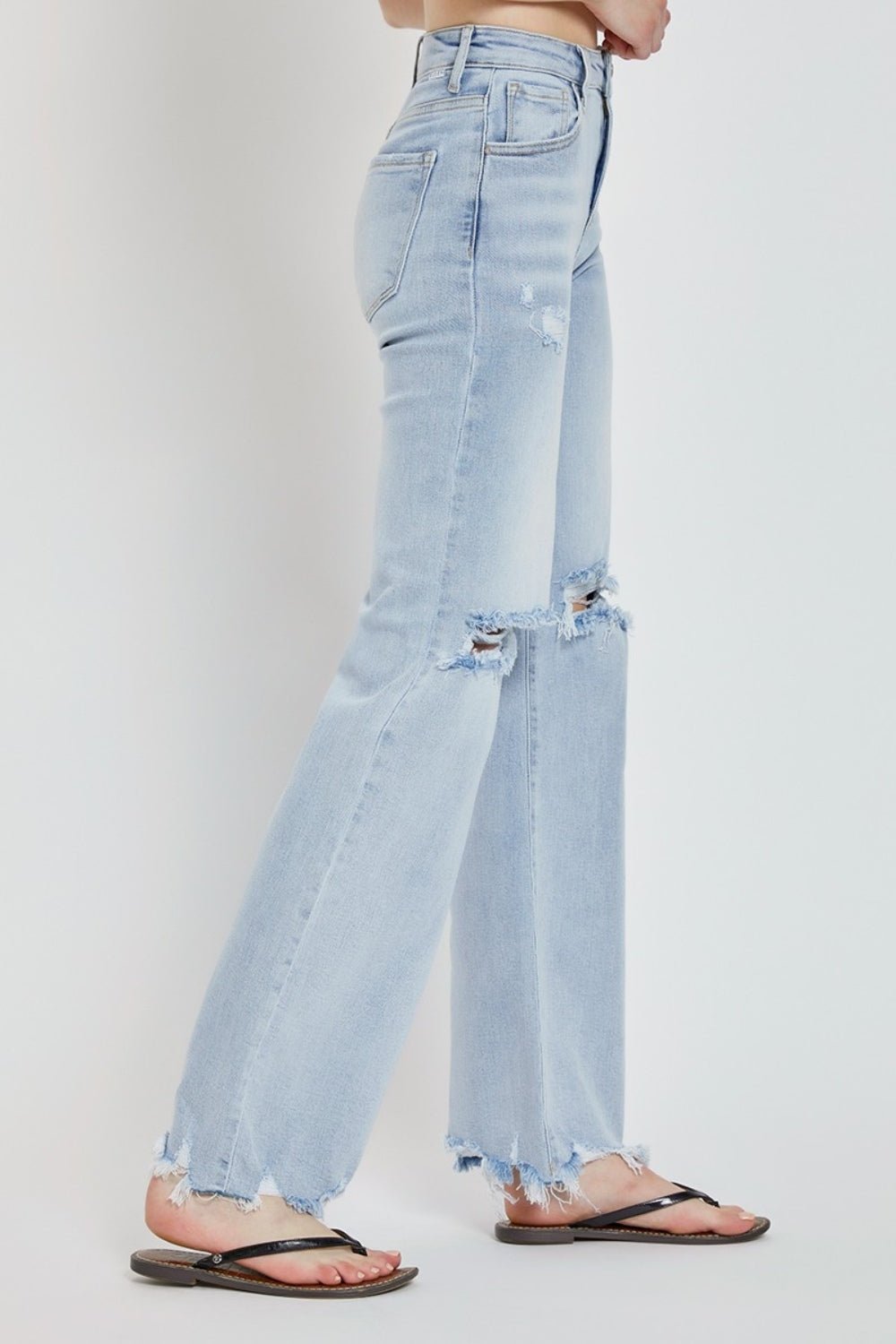 Full Size High Rise Distressed Wide Leg Jeans