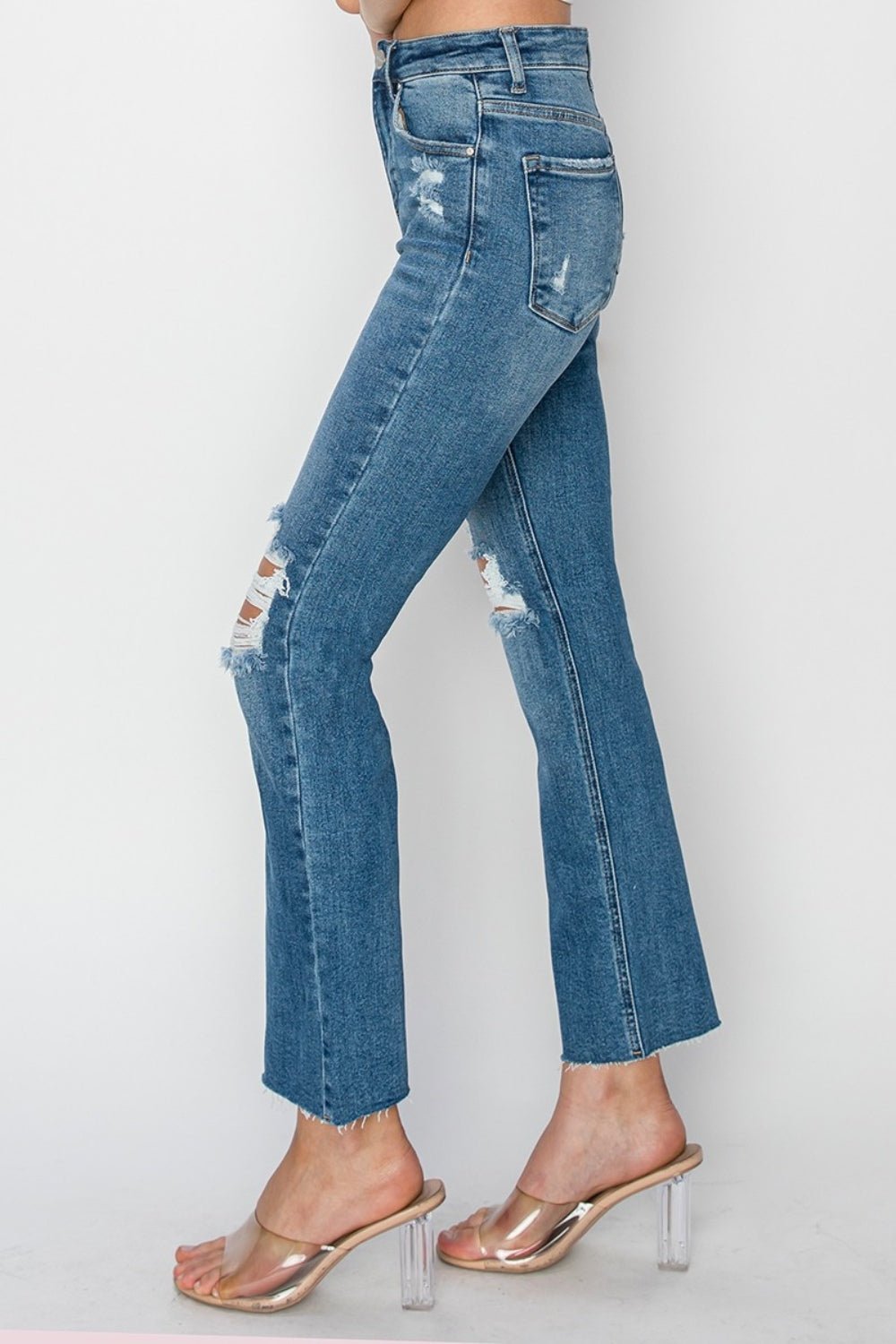 High Rise Distressed Ankle Jeans, Medium