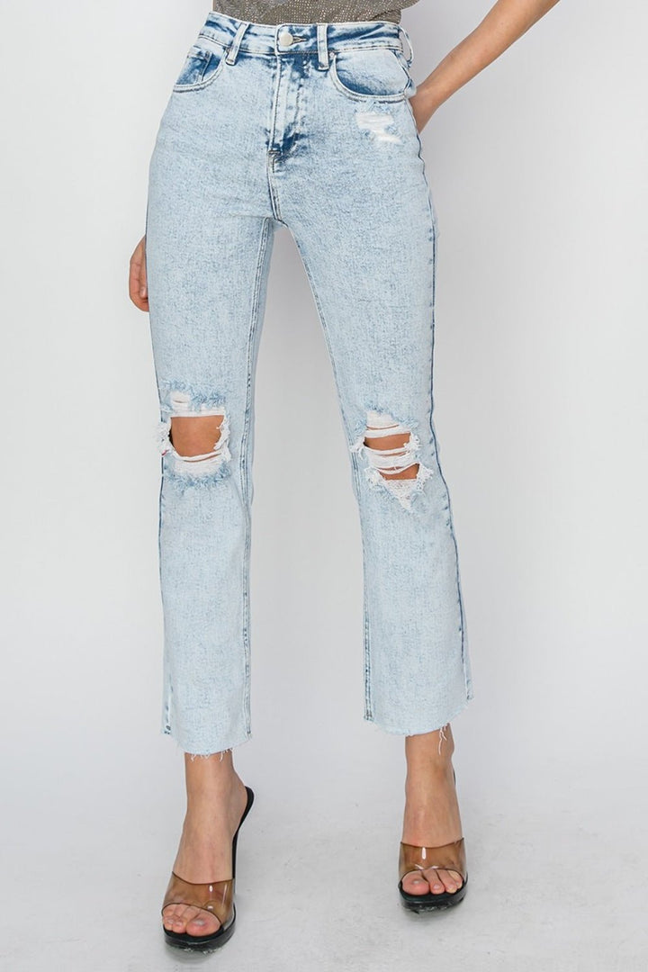 High Rise Distressed Ankle Jeans