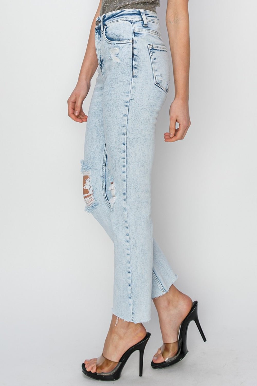 High Rise Distressed Ankle Jeans