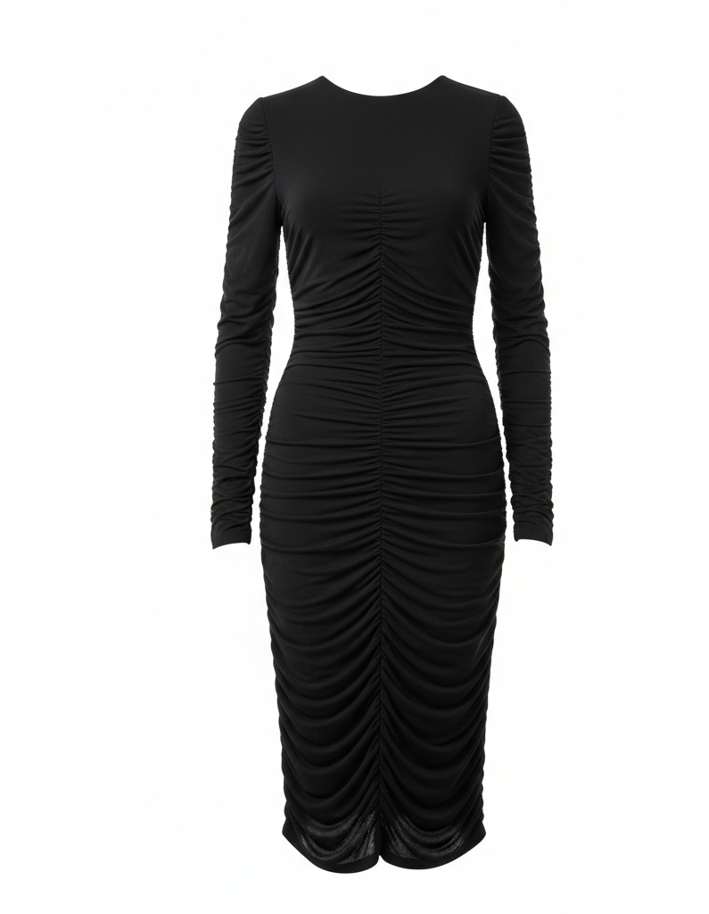 Ruched Long Sleeve Midi Dress