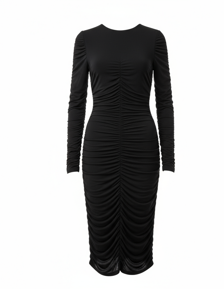 Ruched Long Sleeve Midi Dress