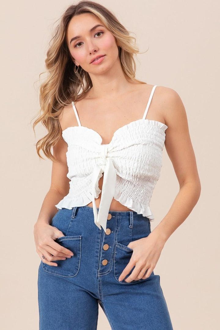 Ruffled Smocked Ribbon Detail Cami