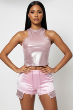 Satin Crop Top And Shorts Set