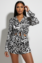 SATIN ZEBRA PRINT SHORTS SET