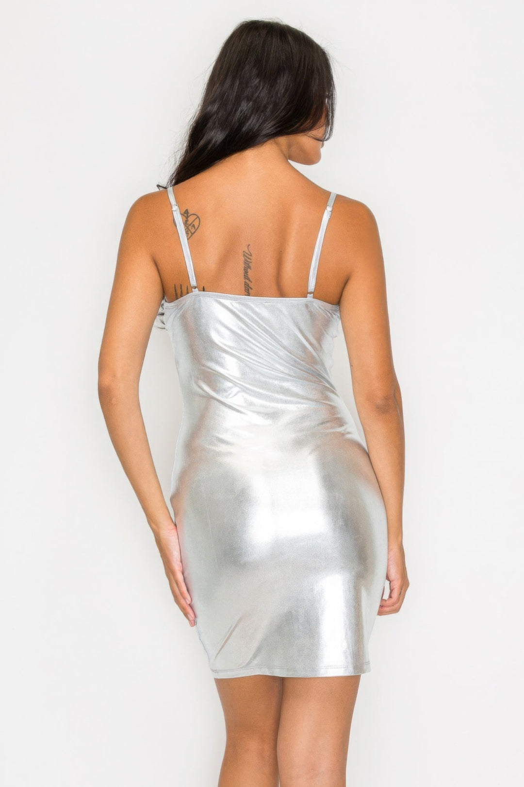 Scoop neck foil mini dress