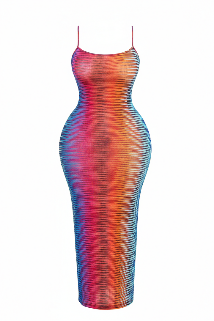 See Through Multicolor Bodycon Beach Dress