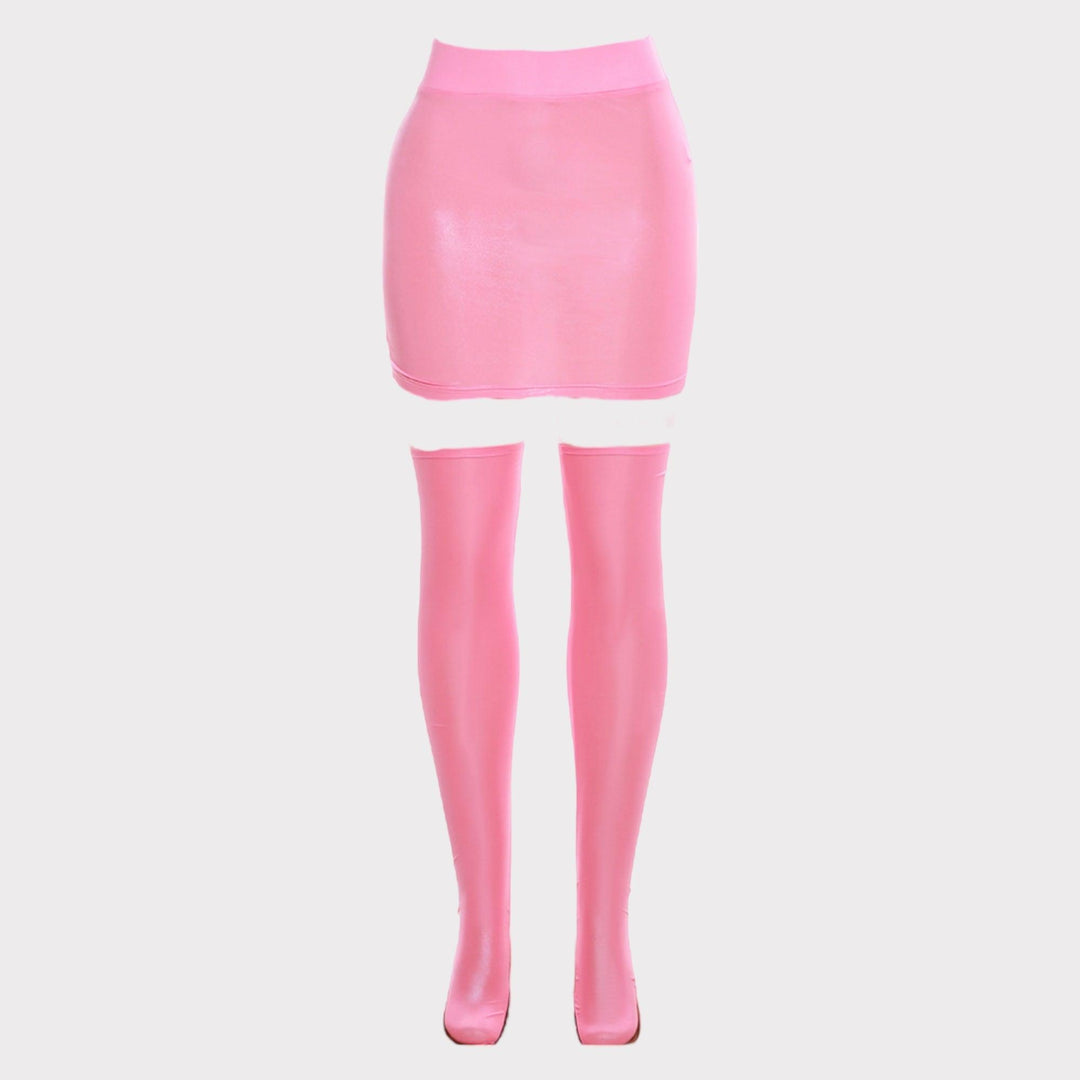 Shiny Bubble Gum Pink Disco mini skirt Set - 7Kouture