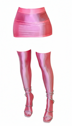 Shiny Bubble Gum Pink Disco mini skirt Set