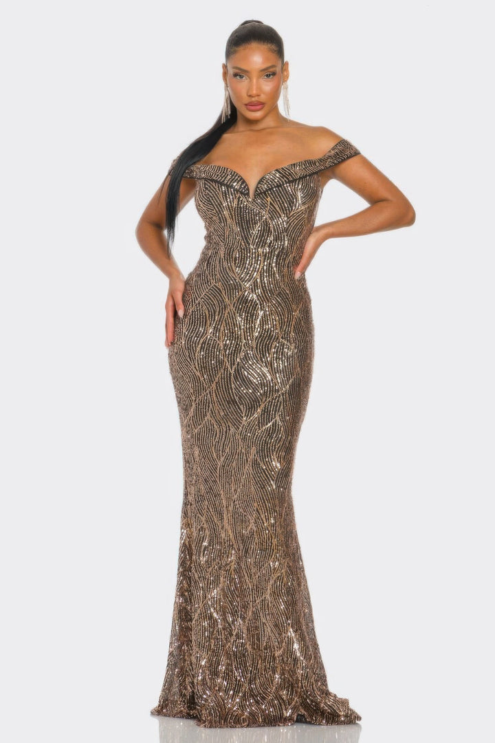 Sirene Sequins Maxi Dress, Gold