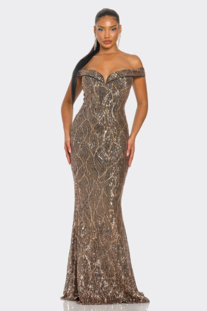 Sirene Sequins Maxi Dress, Gold