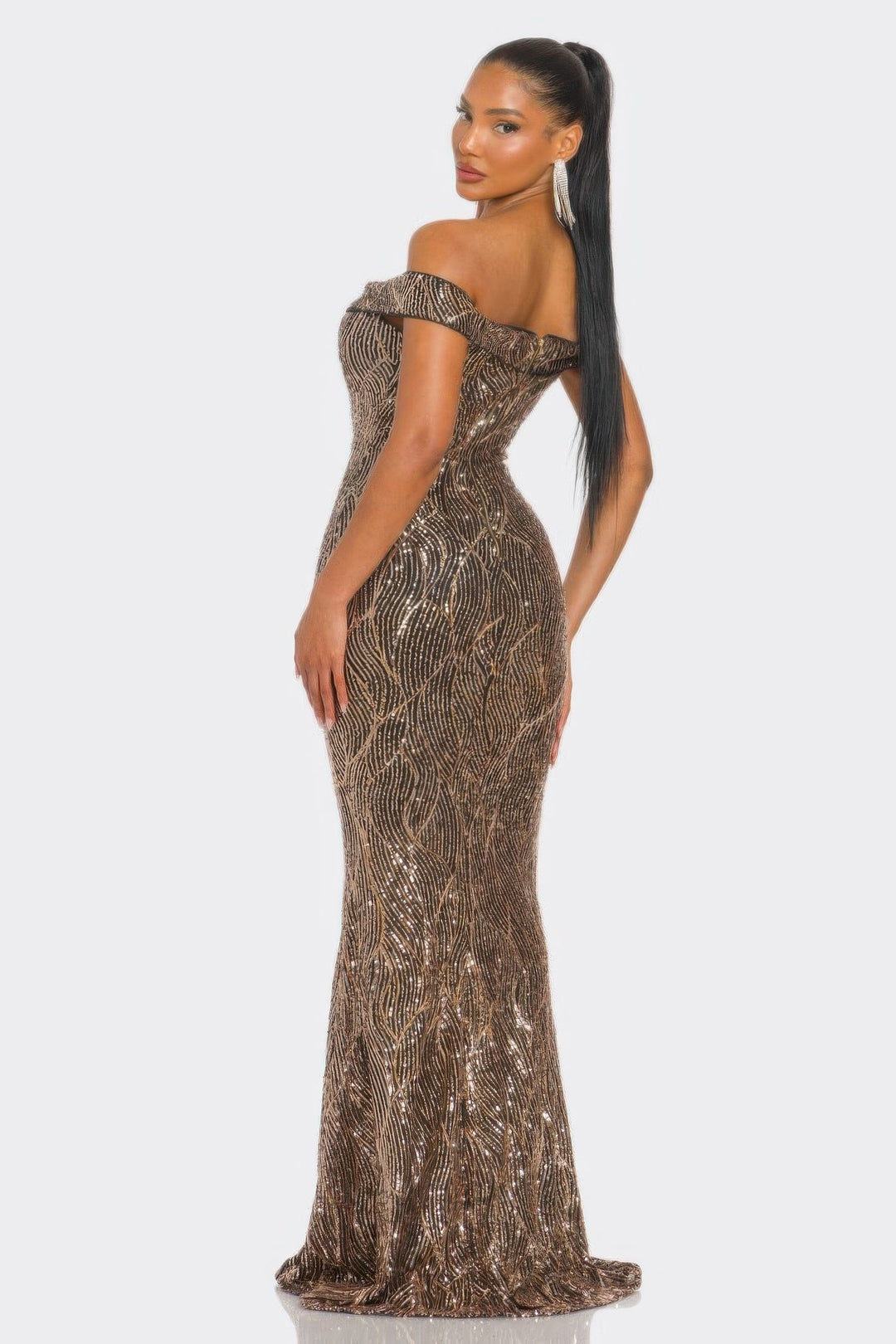 Sirene Sequins Maxi Dress, Gold