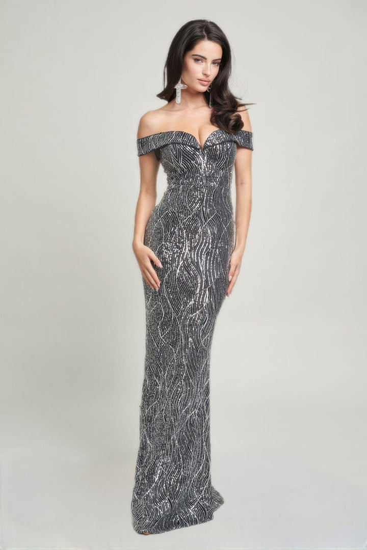 Sirene Sequins Maxi Dress, Silver