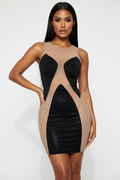 Spliced Bodycon Dress Black/Nude Mesh