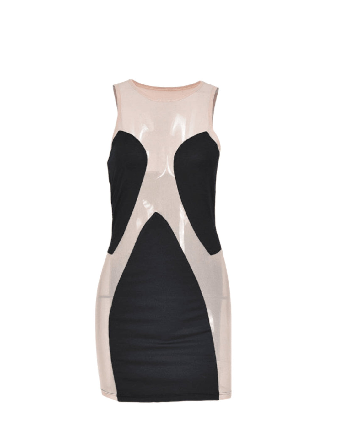 Spliced Bodycon Dress Black/Nude Mesh - 7Kouture