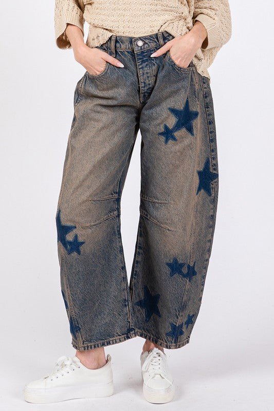 Star Wide Leg Jeans with Pockets