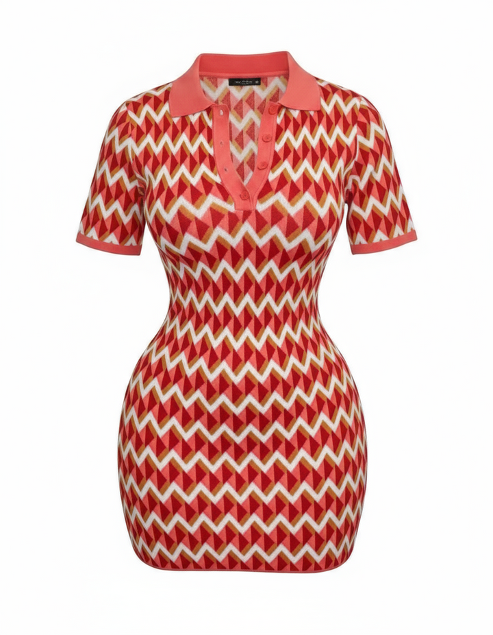 Striped Bodycon Mini Dress - Tangerine
