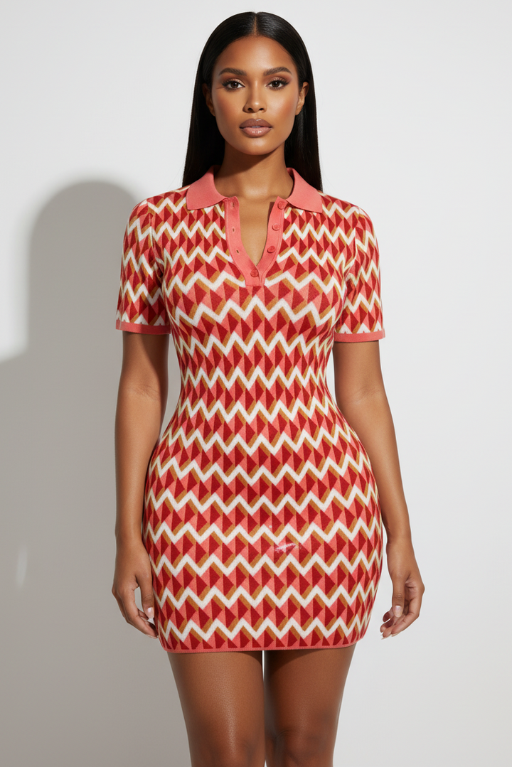 Striped Bodycon Mini Dress - Tangerine