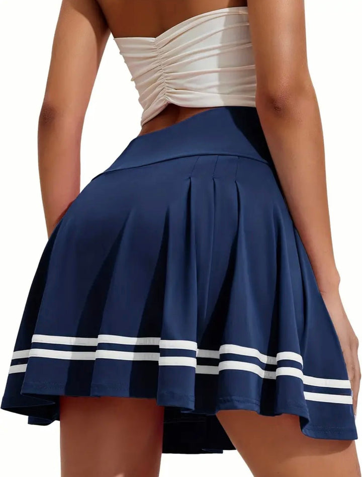 Striped Pleated Skort, Navy Blue