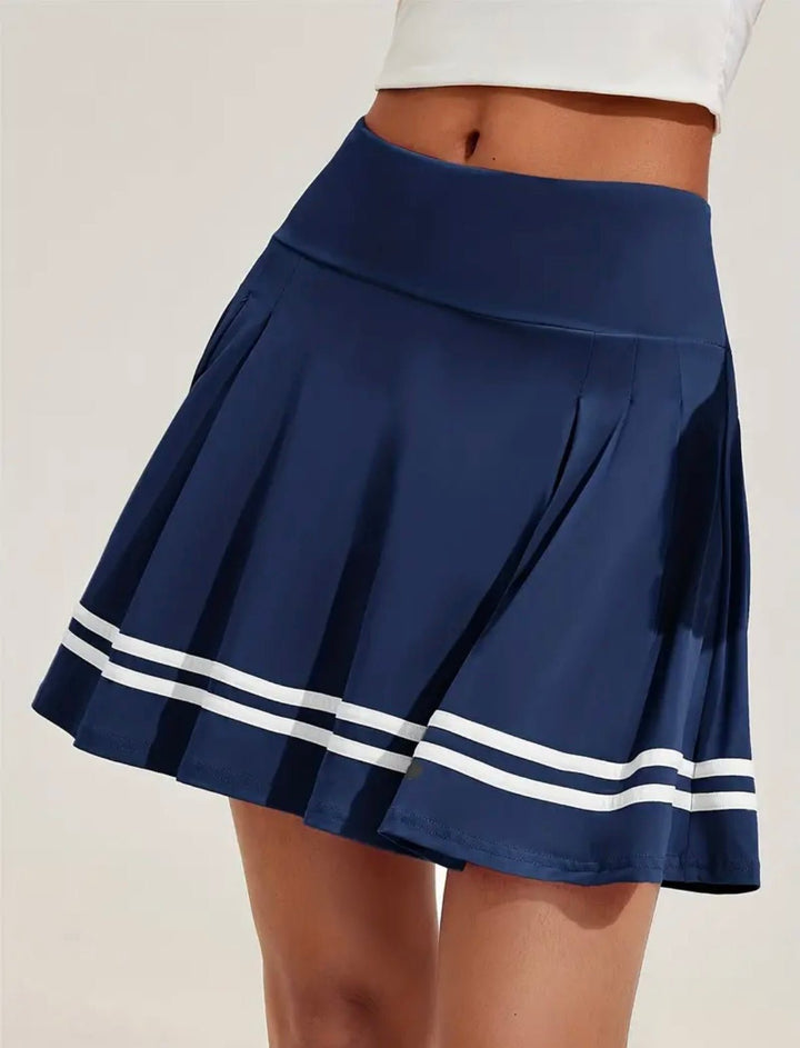 Striped Pleated Skort, Navy Blue