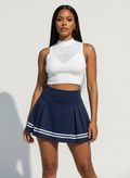 Striped Pleated Skort, Navy Blue
