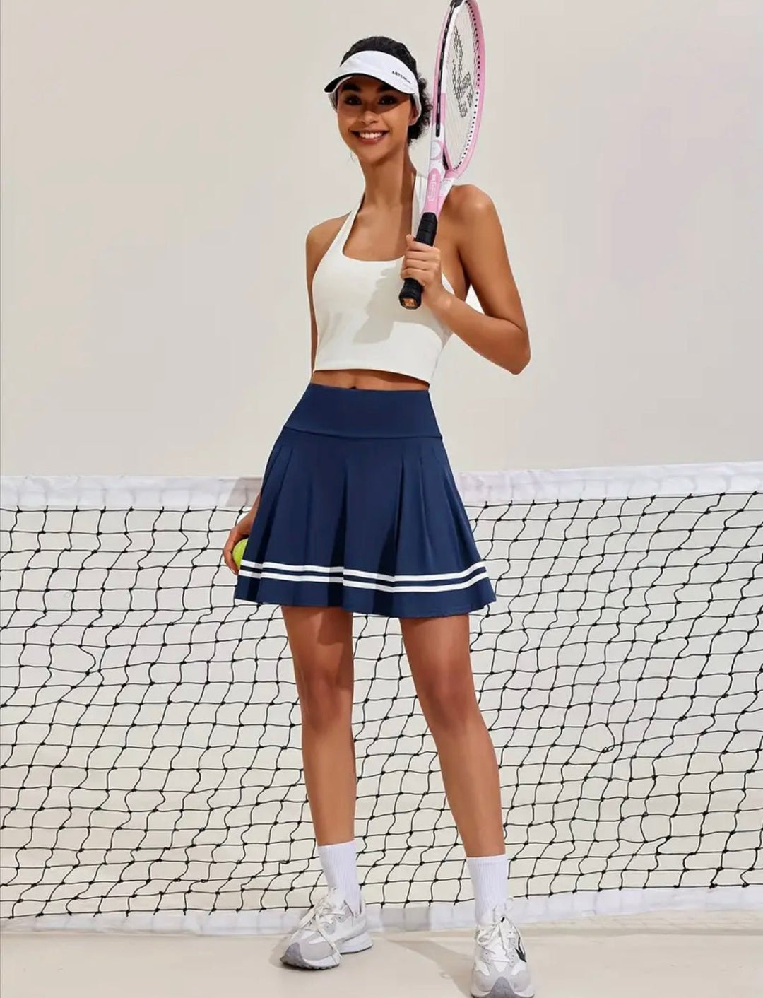 Striped Pleated Skort, Navy Blue