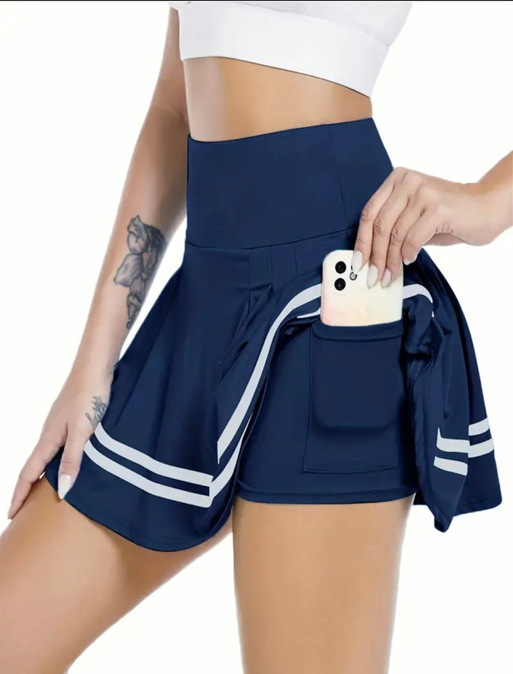 Striped Pleated Skort, Navy Blue