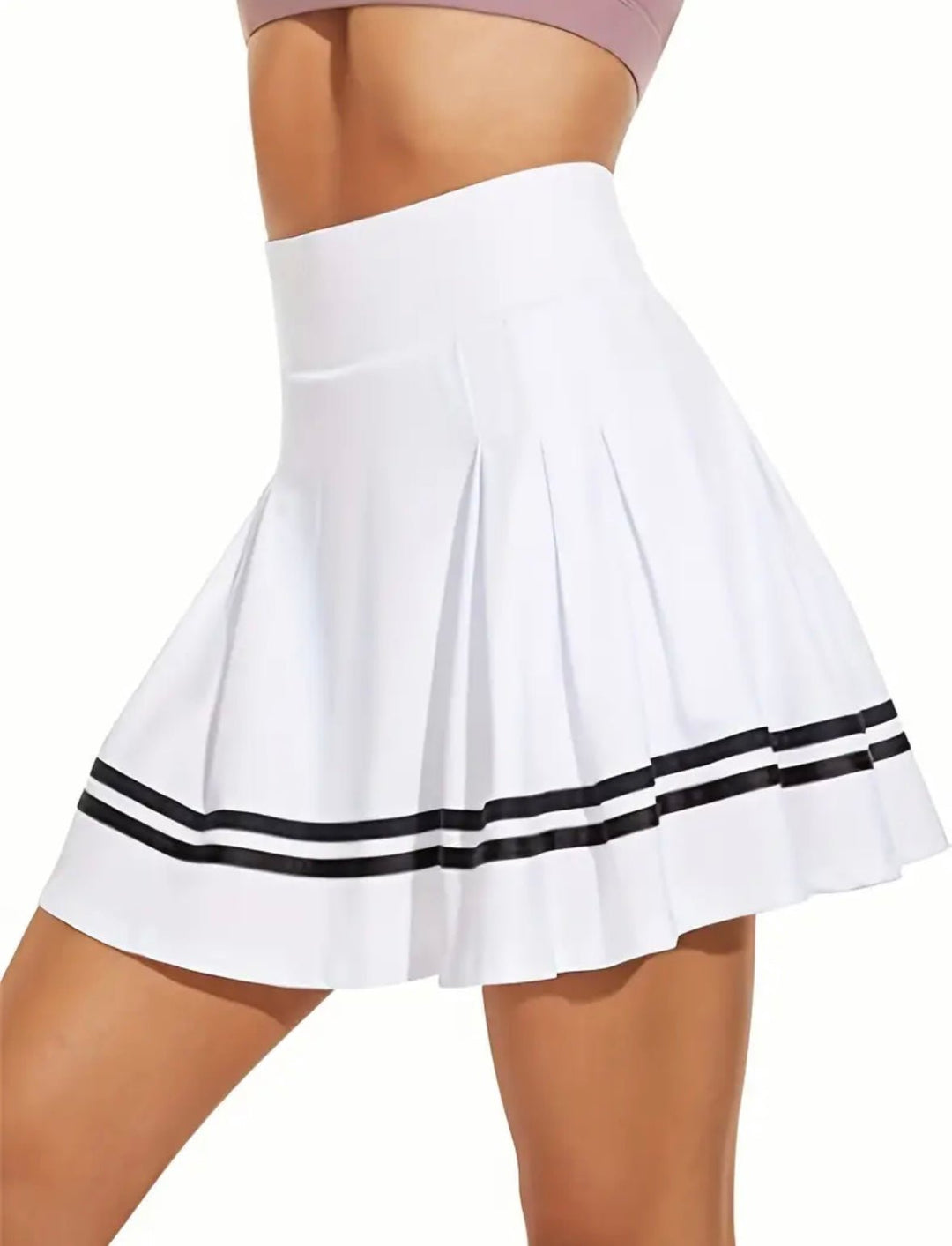 Striped Pleated Skort, White