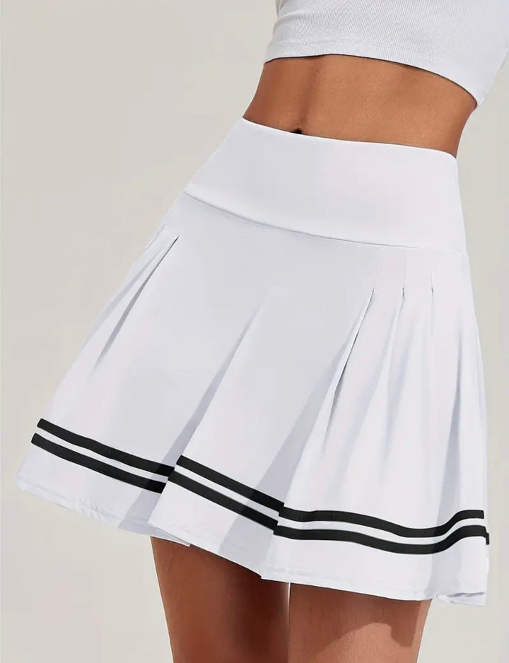 Striped Pleated Skort, White