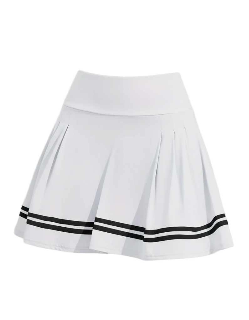 Striped Pleated Skort, White