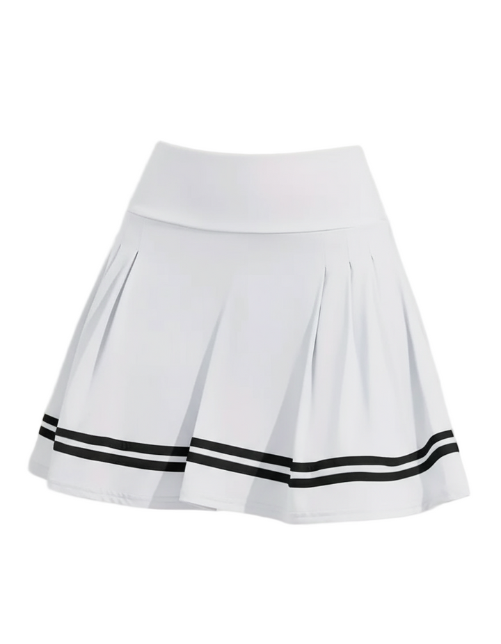 Striped Pleated Skort, White