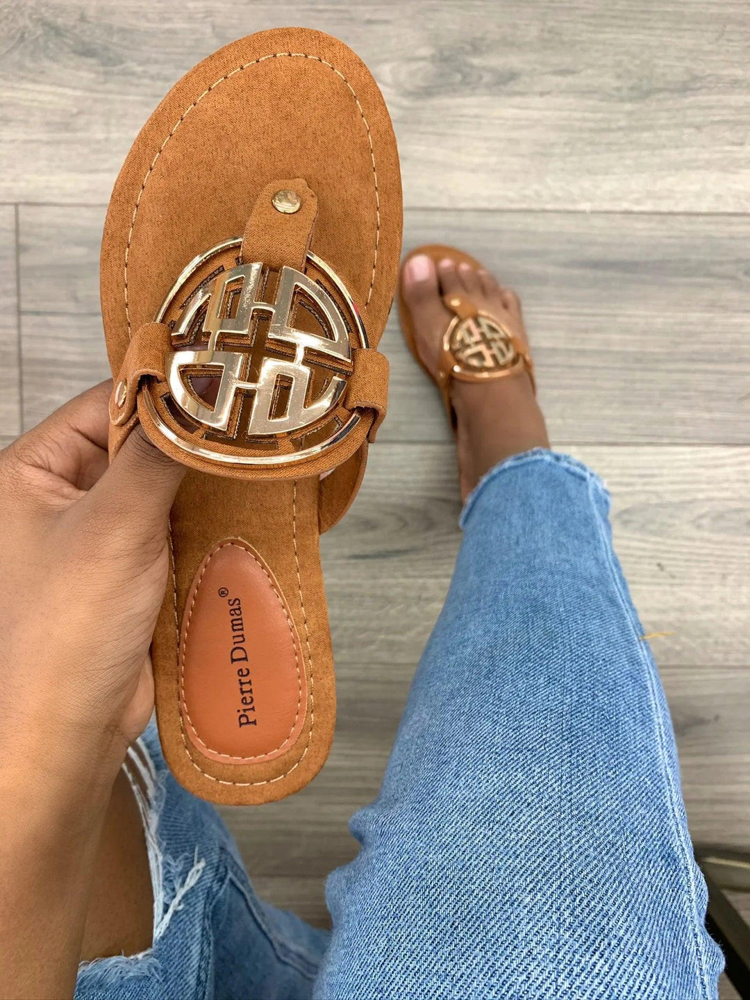 Tan suede Designer Sandals - 7Kouture