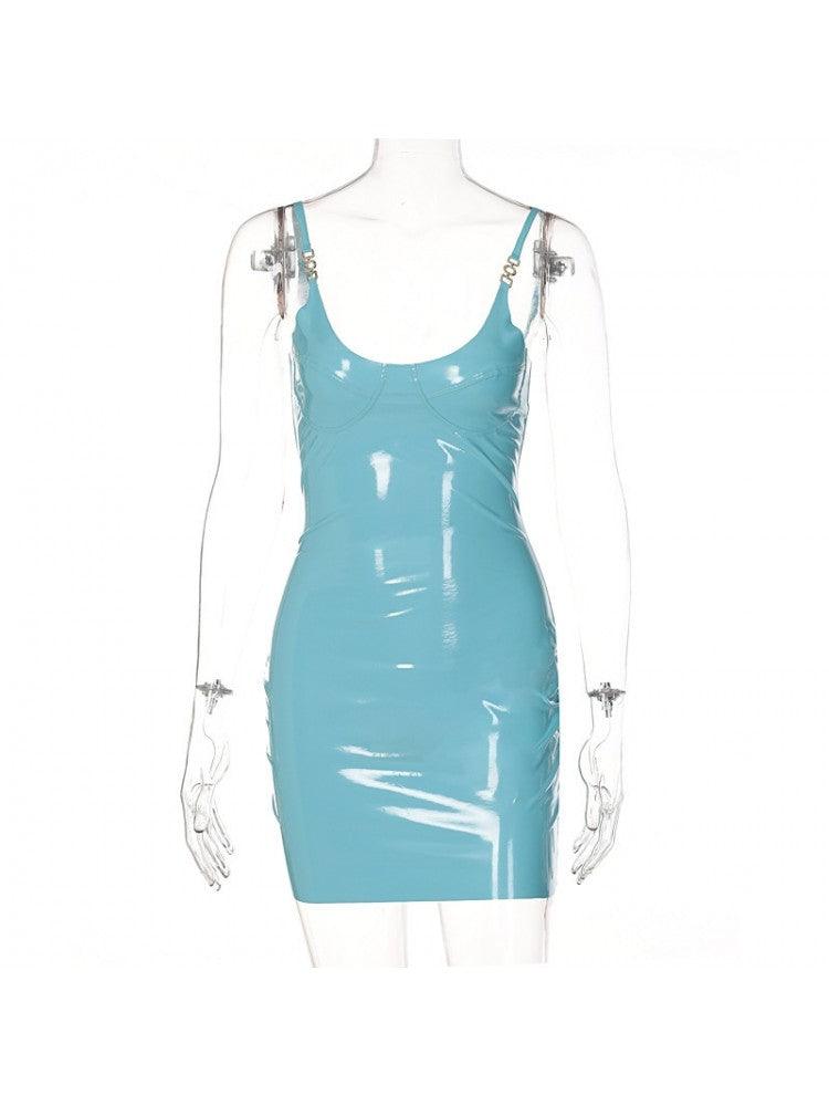 Teal PU Bodycon Dress - 7Kouture