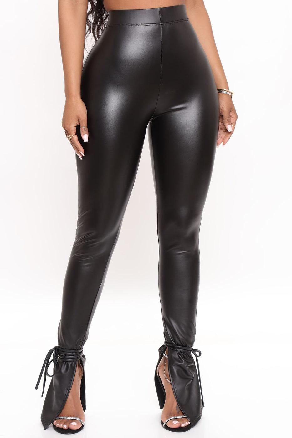 Tie Me Down Faux Leather Pants - Black - 7Kouture