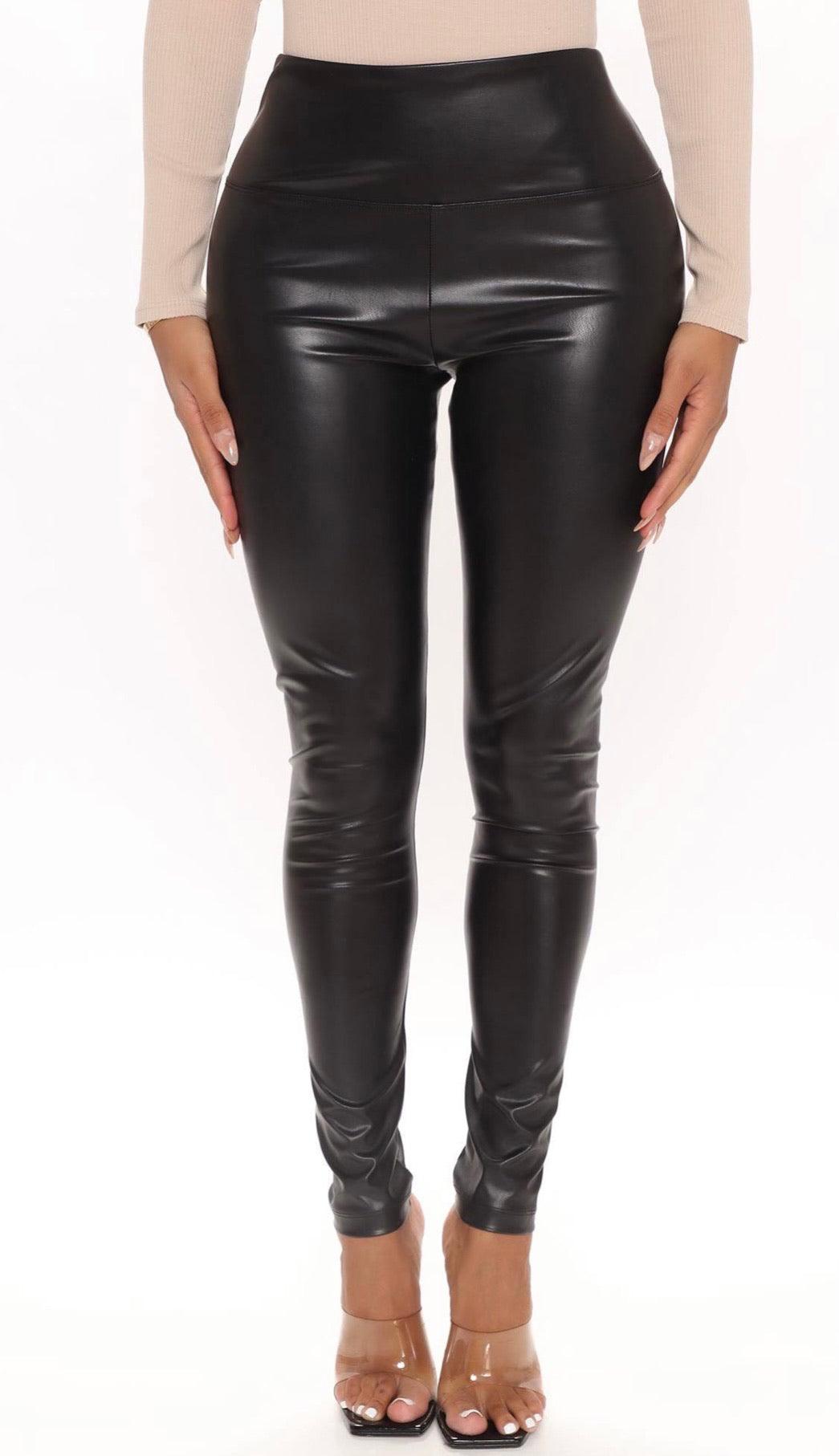 Tummy Tuck Vegan Leather Leggings - 7Kouture