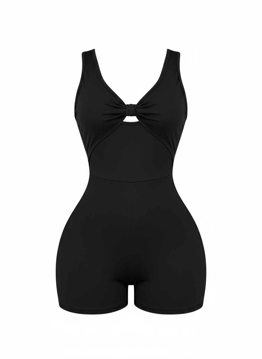 Twist Knot Cutout Romper - Black