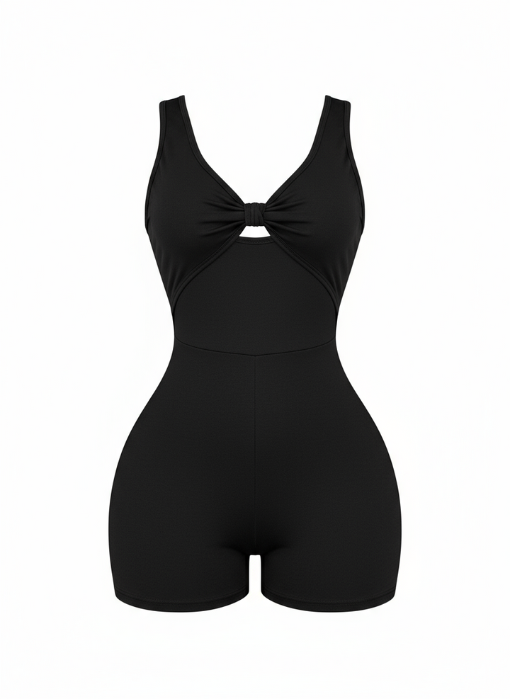 Twist Knot Cutout Romper - Black