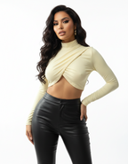 Mock Neck Twisted Crop Top - Yellow