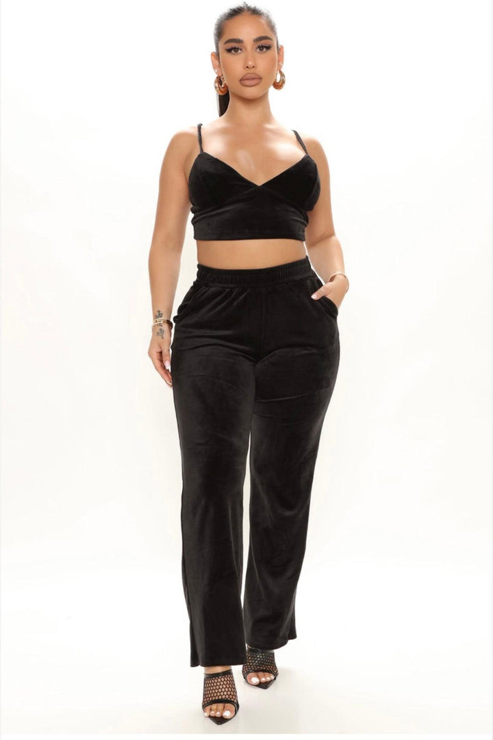 Velour Pants Set - Black - 7Kouture