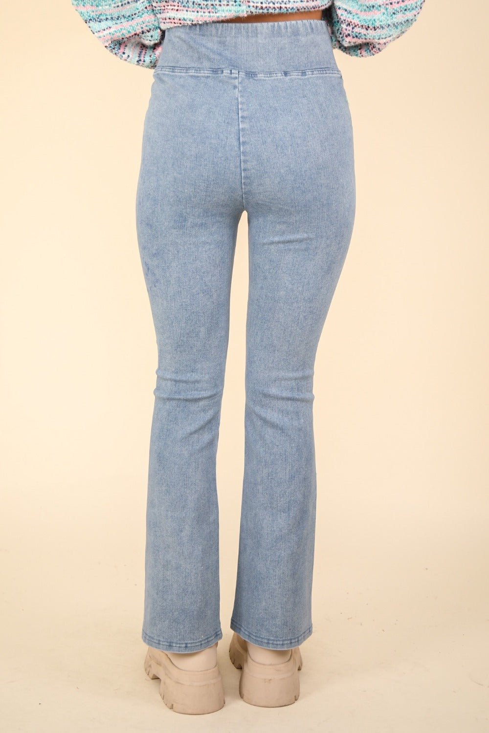 Washed Denim Stretchy Crossover Waist Leggings